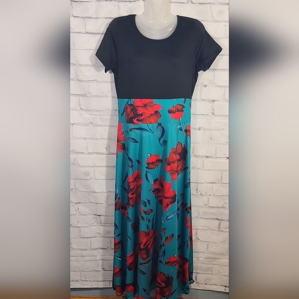 Floral Print Stretchy Maxi Dress, Med